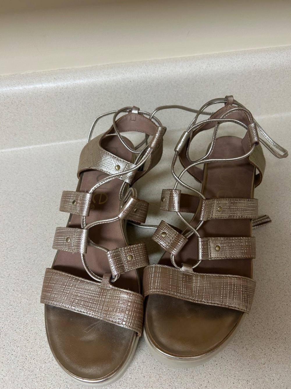 Nicole Metallic Bronze Lace-Up Gladiator Sandals